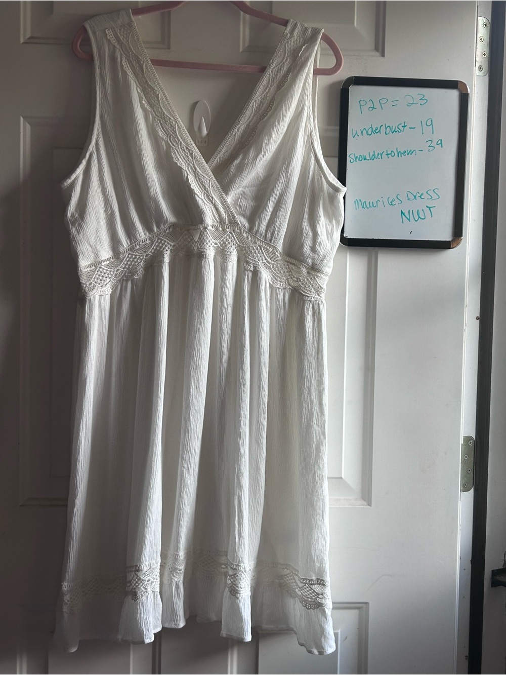 Maurices XXL White Crochet Lace Boho Midi Dress Smocked NWT - Picture 8 of 12